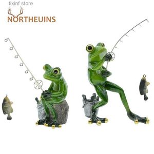 Objets décoratifs Figurines NORTHEUINS 2 pièces résine pêche grenouille Figurines moderne nordique créatif maison accessoires décoratifs pour étude bureau ornement cadeau T24