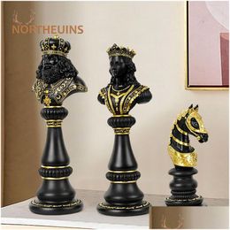 Objets décoratifs Figurines Northeuins 30cm Échecs internationaux pour intérieur King Queen Knight Statue Board Chessmen Home Deaktop D Dh4xr