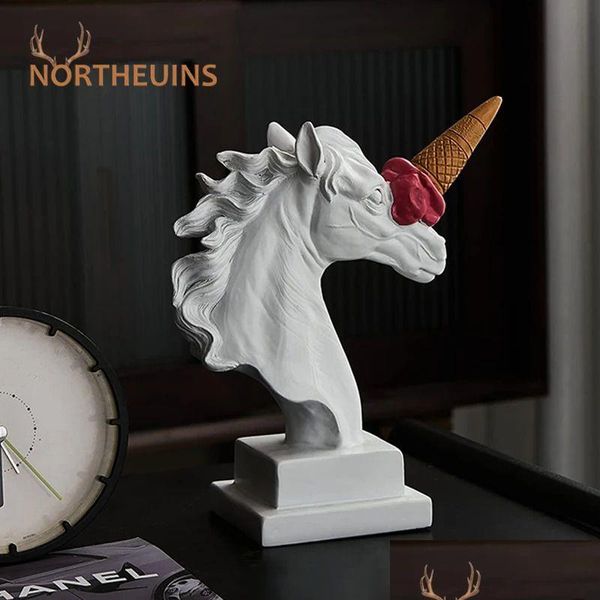 Objets décoratifs Figurines Northeuins Tête de cheval en résine avec statue de crème glacée Classique Romain Grec Scpture Intérieur Moder Homefavor Dhfxk