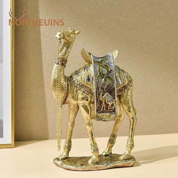 Objets décoratifs Figurines Northeuins Le Moyen-Orient Ical Style Lumière Luxury Art Camel Décoration Résine Animal Ornement Golden Artisanat Home Office T240505