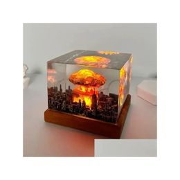 Objets décoratifs Figurines Explosion nucléaire Bomb Bomb Mushroom Cloud Lampe sans flamme pour la cour décor de salon 3d Night Light Recha OT7VD