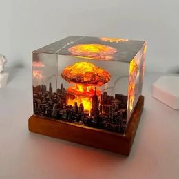 Objets décoratifs Figurines Explosion Nucléaire Bombe Champignon Nuage Lampe Sans Flamme Pour Cour Salon Décor 3D Veilleuse Rechargeable 231027
