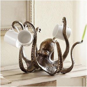 Decoratieve objecten Figurines Octopus Standbeeld Resin Scpture Crafts Mok Holder Fun Cast Cup Jewelry Desktop Home Decoration Home Force Dhldi