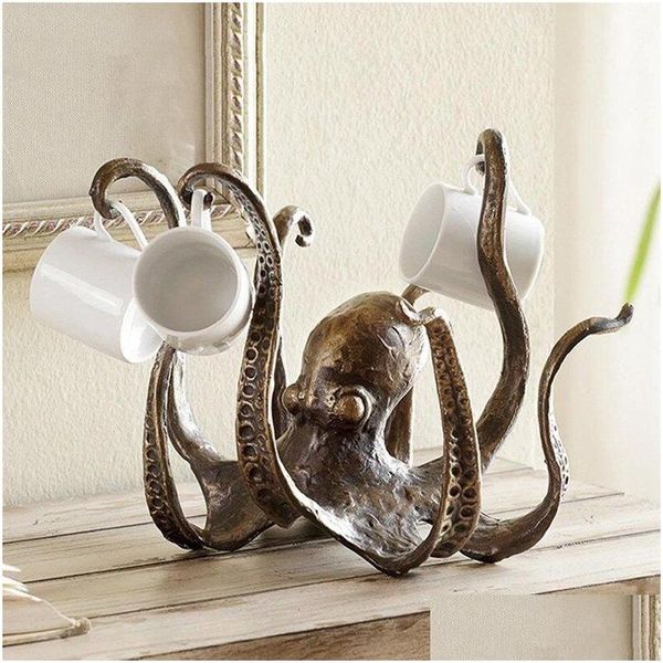 Objets décoratifs Figurines Statue de poulpe Résine Scpture Artisanat Porte-tasse Fun Cast Cup Bijoux Bureau Décoration de la maison Homefavor Dhldi