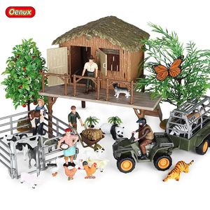 Decoratieve objecten beeldjes Oenux boerderijmodel actiefiguren boer motorfiets koe kip varken dieren set beeldje miniatuur PVC schattig kinderspeelgoed 231023