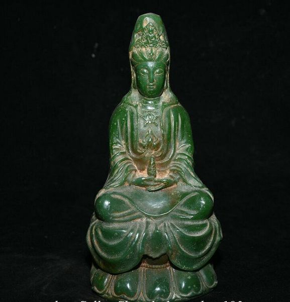 Objetos decorativos Figuras Viejos chinos Verdes Jade Talling Kwanyin Guan Yin Goddess Statue Escultura 230812