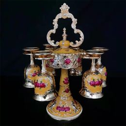 Objets décoratifs Figurines Porte-gobelet à vin monocouche de haute qualité de style européen ancien, un ensemble de verres à vin rose rouge avec bord doré 231025