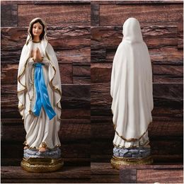 Objets décoratifs Figurines Notre-Dame de Lourdes Bienheureuse Vierge Mère Marie Catholique Relius Cadeau Figurine en résine colorée Statue Dro Dh1Q4