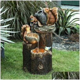 Objets décoratifs Figurines Ornements de résine de fontaine d'eau de jardin solaire extérieur avec lumières LED Statue d'animal pour la cour de la maison Jardi Otbvx