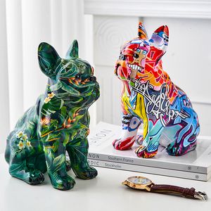 Decoratieve objecten Figurines geschilderd colorfu bulldog sculptuur ornamenten bureau decoratie wijnkast kantoor decor nodic home decoratieve beeldjes 230224