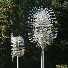 Decoratieve objecten Beeldjes Patio Tuin Gazon Buitendecoratie Unieke windverzamelaars Magische kinetische metalen molen Spinner Zonne-energie Dhj1P