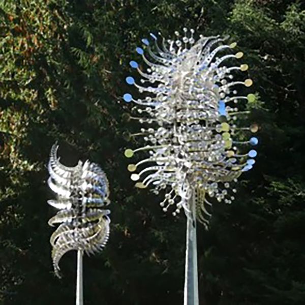 Dekorative Objekte, Figuren, Terrasse, Garten, Rasen, Außendekoration, einzigartige Windsammler, magischer kinetischer Windmühlenkreisel aus Metall, solarbetriebene Fänger 230522