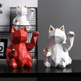Objets décoratifs Figurines Patung Kucing Beruntung Hewan Abstrak Gaya Geometris Résine Moderne Rumah Kantor Bar Feng Shui Dekorasi Ornamen Hadiah 230905