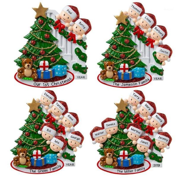 Figuritas de objetos decorativos, adorno de árbol de Navidad familiar personalizado, colgante sobrevivido, recuerdo colgante de bendición de nombre DIY