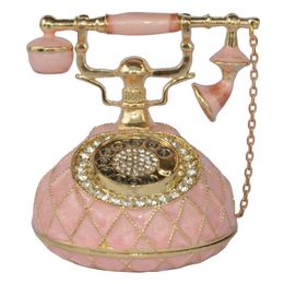 Objets de décoration Figurines Téléphone rose Bejeweled Collectible Bibelot Bijoux Boîte émaillée Cadeaux d'anniversaire de Noël 230705