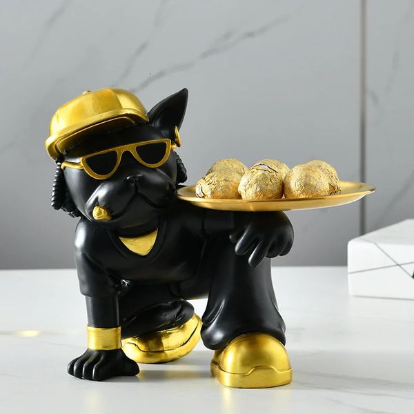 Objets décoratifs Figurines Pirate Bouledogue Figurine Chien Statue Boîte de Rangement Ornement Animal Résine Artisanat Art Sculpture Maison Chiot 231204