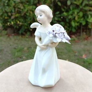 Objets décoratifs Figurines en porcelaine Emily Angel Miniature faite à la main en céramique fleur fille Figurine maison ange décor artisanat accessoires 231007