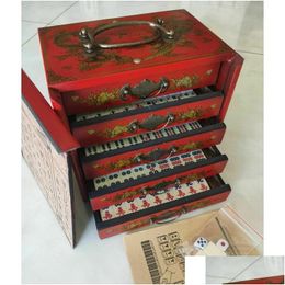 Objetos decorativos Figuras Portátil Retro Mahjong 144 Azulejos Juego Mah-Jong Set en madera 5 Der D Box 230804 Drop Delivery Home Gard Dhiyq
