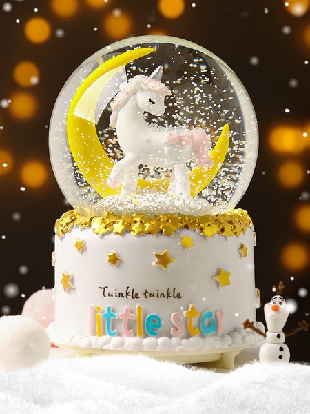 Objets décoratifs Figurines Projection Boule de cristal en verre Boîte à musique Flocon de neige Carrousel Fille Petit cadeau d'anniversaire Licorne rougeoyante 230727