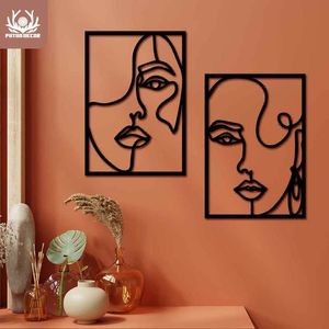 Objets décoratifs Figurines Putuo décoration Silhouette de femme 3 pièces ligne de bois noir Art mural beau salon peinture sur bois