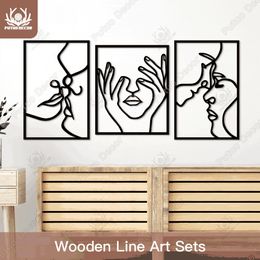 Decoratieve objecten beeldjes Putuo Line houten vrouw gezicht silhouet 3 stks zwart woonkamer slaapkamer muur kunst decor creatief ornament mooi schilderij 230701