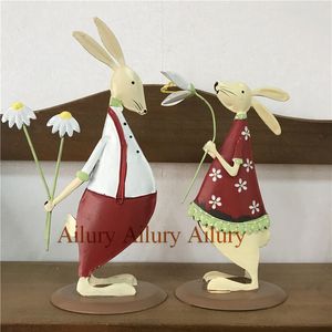 Objets décoratifs Figurines Rouge Timide Mignon Lapin Double Face Trois Dimensions Buny Tenant Des Fleurs De Mariage Décoration De La Maison De Bureau Pâques 230111