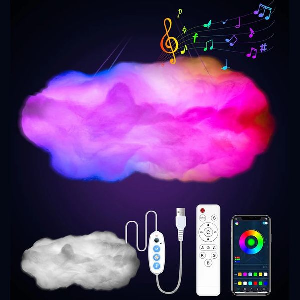 Objets décoratifs Figurines Télécommande avec Bluetooth Compatible LED RVB USB Smart Clouds Lampe de nuit Installation facile pour les fournitures de fête 231216