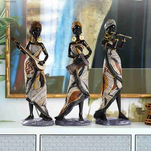 Decoratieve objecten Beeldjes Hars Afrikaanse tribale Vrouwelijke beeldjes Kunst Zwarte mensen Muziekinstrument Standbeeld Handwerk Creatief Huisdecoratie Voor interieur T2403