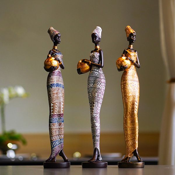 Objets décoratifs Figurines Résine Art Femme noire africaine Maison Figures Décoration de chambre Sculptures et statuettes rétro Décoration de vie de luxe 230715