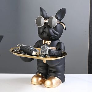 Objets décoratifs Figurines résine art bouledogue français décor debout noir majordome Statue ornement pour la maison Animal Figurine Sculpture 231130