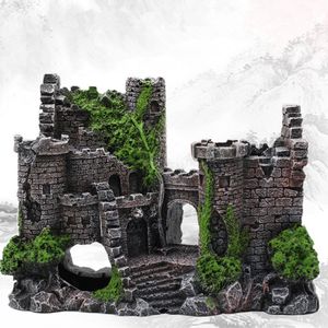 Decoratieve objecten Figurines Hars Artificial Fish Tank Ancient Castle Decoration Aquarium Rock Cave Building Aquatic Landscaping 230515