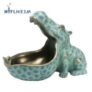 Decoratieve objecten Figurines Hars Big Mouth Hippo Storage beelden voor interieur Hippopotamus Desktop Container Home Woonkamer Decor Accessoires 220928