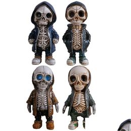 Objets décoratifs Figurines Résine Cool Squelette Figures Halloween Figurine Skl Horrible Ornements Voiture Tableau de bord Bureau Decorat Dhyd6