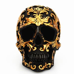 Decoratieve objecten Figurines Resin Craft Black Skull Head Golden Carving Halloween Party Decoration Skull Sculpture Ornamenten Home Decorat 230311