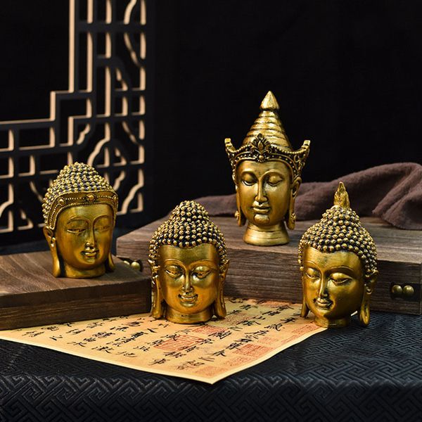 Objets de décoration Figurines Résine Créatif Asie du Sud-Est Statues de tête de bouddha antique Figurines miniatures dorées Objets de décoration d'intérieur Zen Home 230726