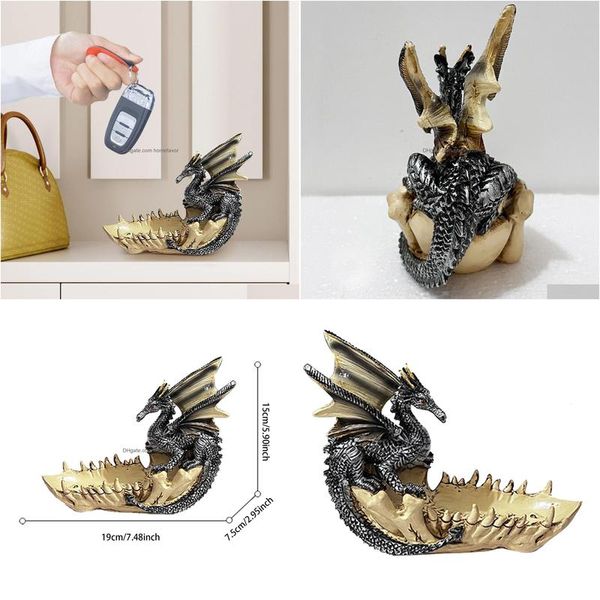 Objets décoratifs Figurines Résine Dragon Stockage Décor Dinosaure Skl Statue Ornement pour Fish Tank Paysage Bureau Table Homefavor DH72N