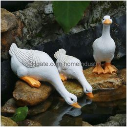 Decoratieve objecten Figurines Resin Duck Miniatuur Fairy Garden Decoratie Outdoor Statue Yard Ornament for Pool Home Pond Decor Dr Dhrvc