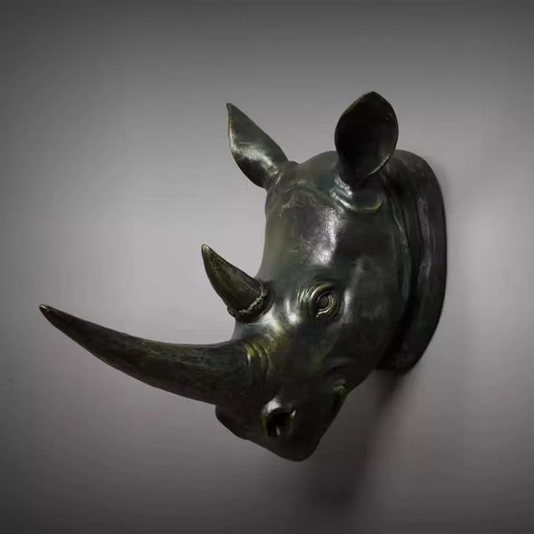 Objets décoratifs Figurines Résine Tête de rhinocéros exotique Ornement Statues d'animaux blancs Artisanat pour la maison el Tenture murale Art Décoration Cadeau 230330