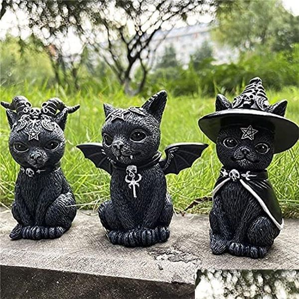 Objetos decorativos Figuras Resina Figura Magno Magia negra Ornamentos de gato Mesa Arte Regalos originales Miniaturas Lindas Modern Room Deco Dhhyu