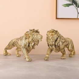 Objetos decorativos Estatuillas Resina Golden Lion King Hogar Oficina Escritorio Moderno Animal Estatua Decoración Accesorios Sala de estar Decoración 230725