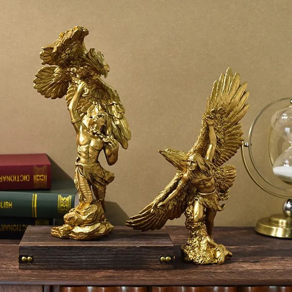 Objets décoratifs Figurines Résine Golden Eagle Statues Américain Rétro Animal Figurines Intérieur Bureau À Domicile Chambre Décor De Bureau Article Sculptures 231030