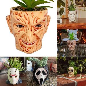 Objets décoratifs Figurines Résine Pot De Fleur Gothique Film D'horreur Clown Plante Succulente Creative Halloween Planteur Vase Artisanat Ornement Cadeau 230626