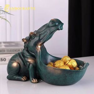 Objets décoratifs Figurines Résine Hippo Statue Hippo Statue Clé Numérique Bonbons Conteneur Décoration Maison Bureau Table Décoration Chambre Décoration 230406