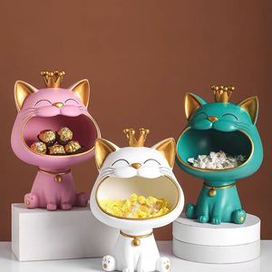 Objets décoratifs Figurines Résine Lucky Cat Statue Sculpture Table Décoration Miniature Figurine Boîte De Rangement Moderne Salon Bureau Home Decor 230217