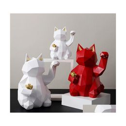 Decoratieve objecten Figurines Resin Scpture Lucky Cat Standbeeld Decoratie mode moderne woning decor geschenk bureaublad meubels accessor dh0gu
