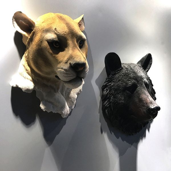 Objets décoratifs Figurines Résine Simulation Animal Mur Loup Tête Statut Lion Figure Décor Bar Sculptures Murales Ornements Maison Accessoires 230330