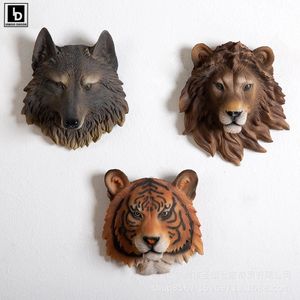 Objets décoratifs Figurines résine tigre lion ours loup tête de léopard barre tenture murale ornements animal nordique décor à la maison salon décoration 231130