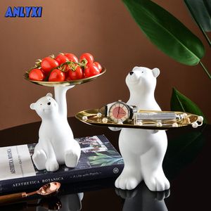 Objets décoratifs Figurines Résine Ours Blanc Statue Moderne Creative Animal Ours Polaire Figurine Home Office Bureau Plateau De Rangement Ornements Décor Sculpture 230725