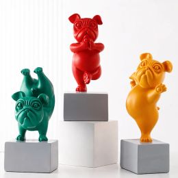 Decoratieve objecten Beeldjes Hars Yoga Franse Bulldog Standbeeld Hars Hond Beeldjes Scandinavisch Creatieve Cartoon Dieren Sculptuur Kinderkamer Decor Ambachten 230617