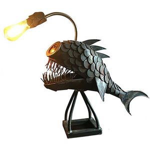 Objets décoratifs Figurines Lampe de table rétro Angler Fish Light avec tête de lampe flexible Lampes de table artistiques pour Home Bar Cafe Home Art Ornements décoratifs 230303
